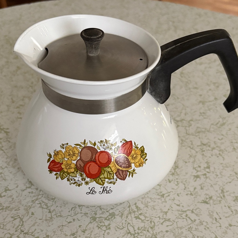 Corningware White Coffee Pot with Floral Design - Picture 2 of 6